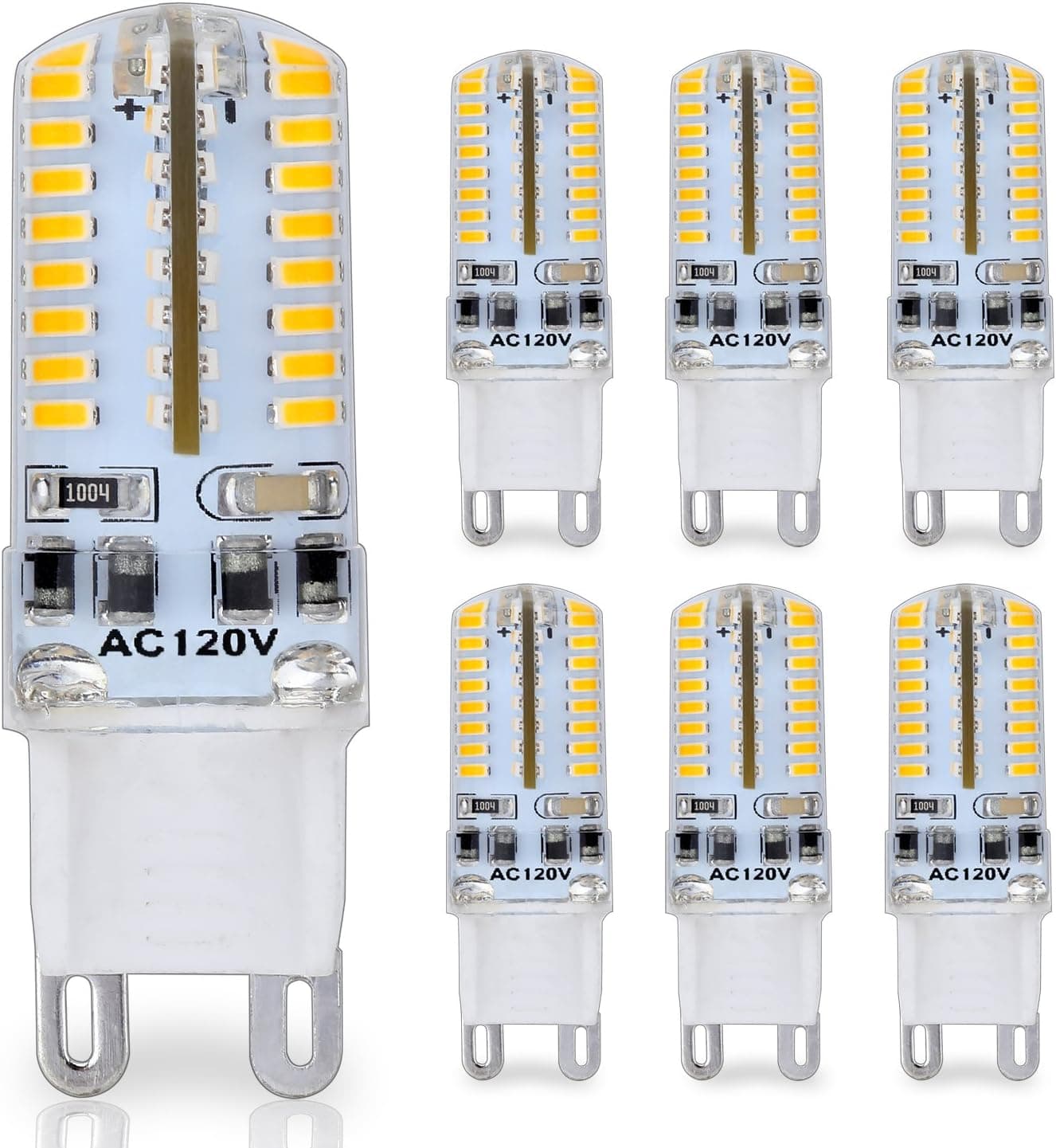 YOUKE Lighting G9 LED Bulb, 25 Watt Glass Halogen Light Bulbs Replacement, 120V AC, 3W / 250 Lumens, Warm White 3000K, T4 JCD Chandelier Incandescent Lamp, Pack of 6