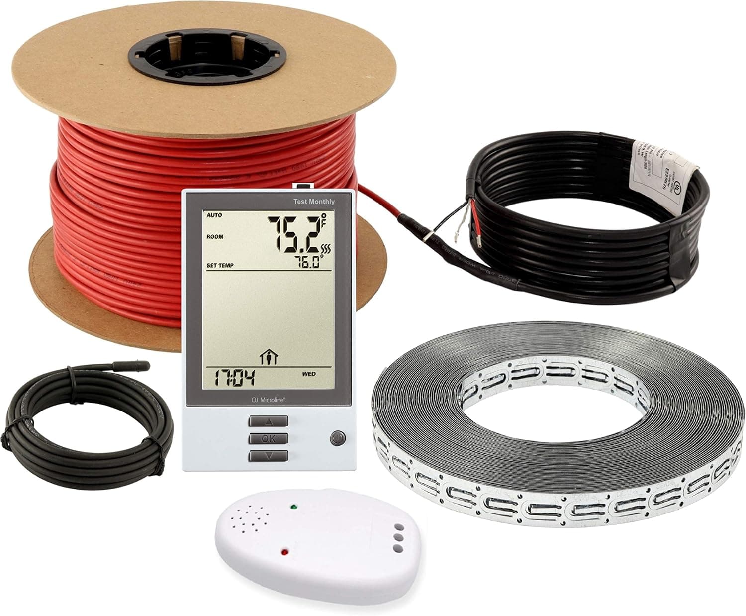 LuxHeat Floor Heating Cable Set, 20 Sqft - 120v Electric Radiant Floor Heating System Under Tile. Set Includes, Floor Heating Cable, Strapping, UDG OJ Microline Programmable Thermostat with GFCI