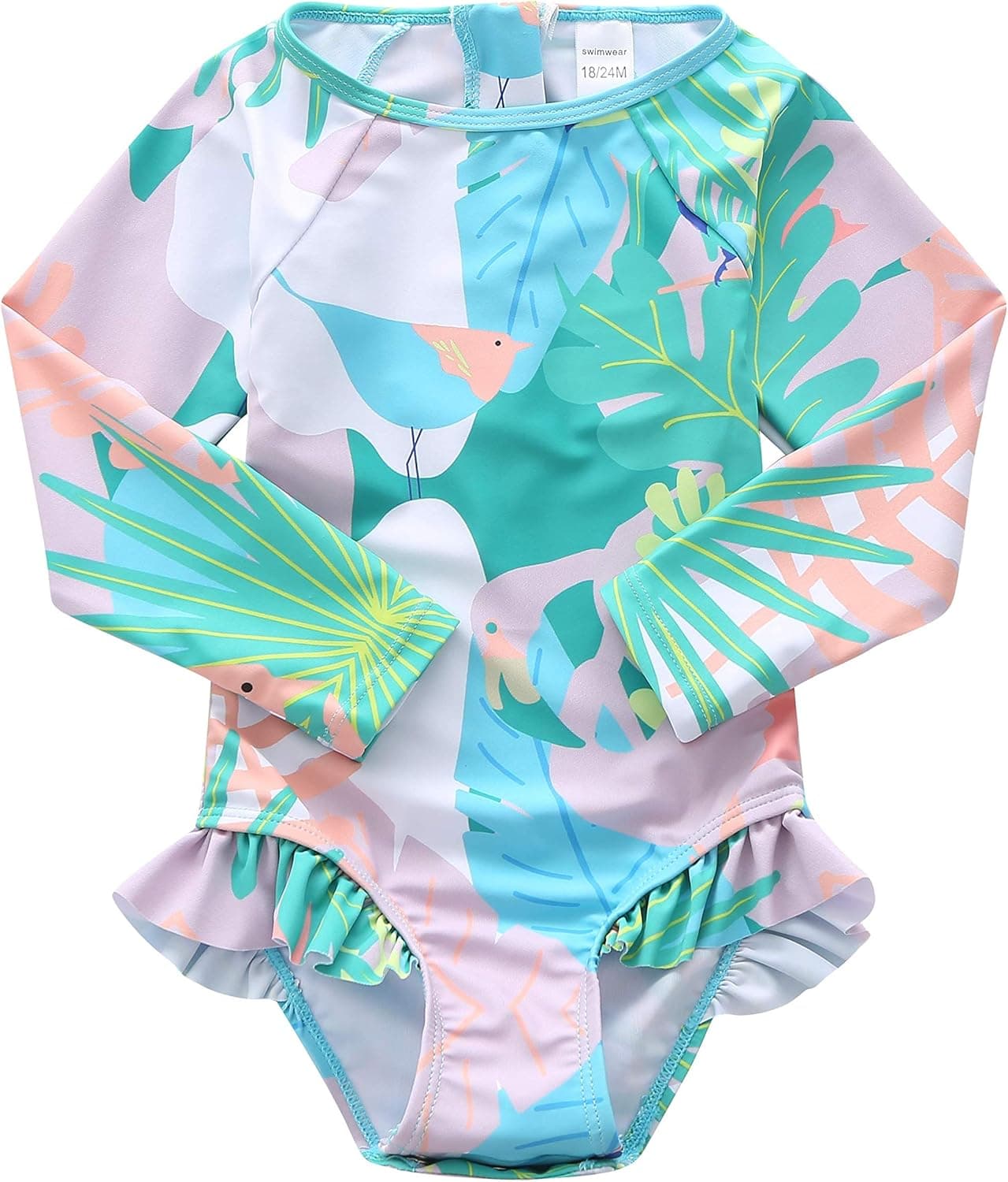 Baby Girls Long Sleeve Bathing Suits One Piece Swimsuits for Kids Sun Protection Rash Guard Swim Shirts 24 Months Parrot