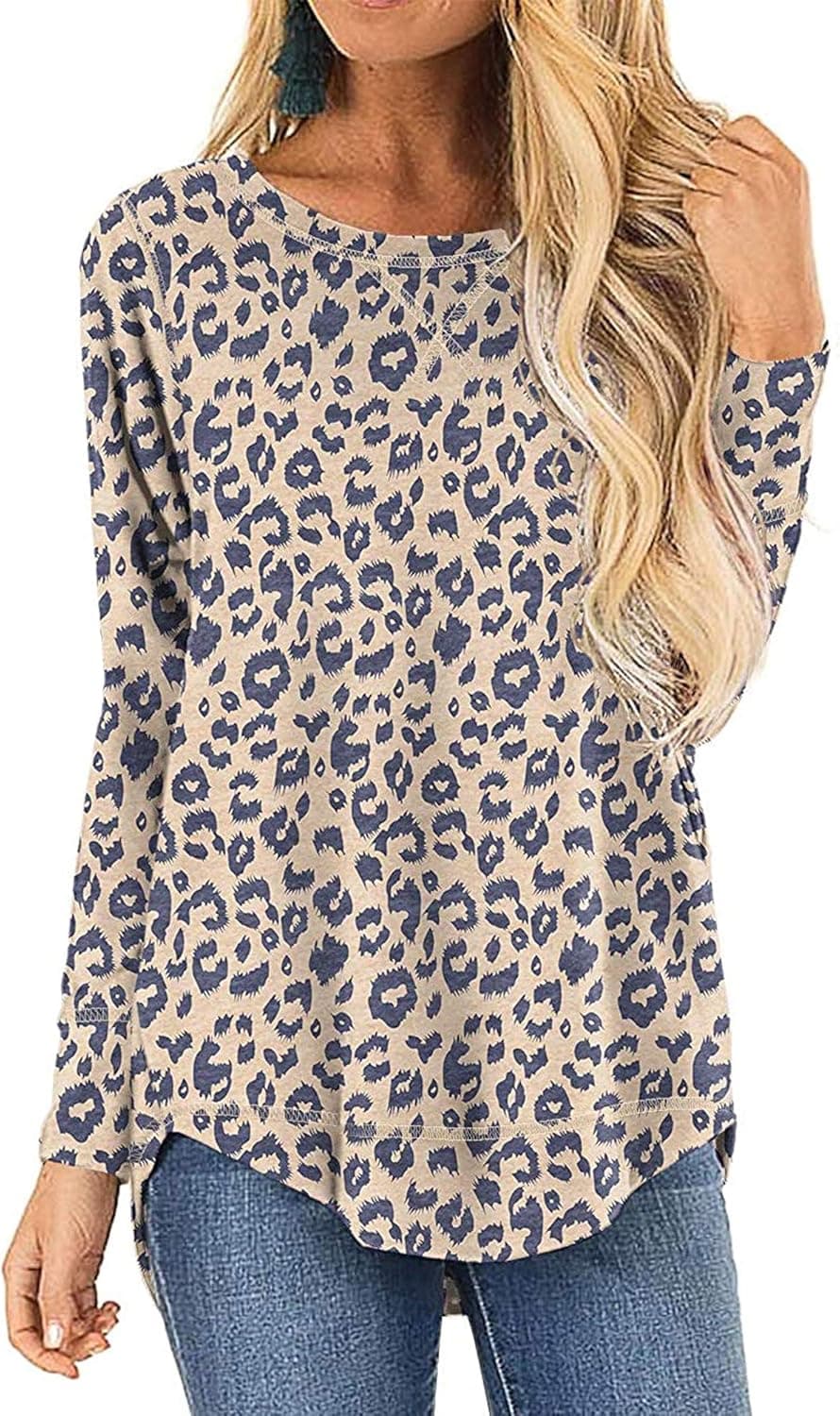 Cutekolve T Shirts for Womens Long Sleeve Casual Fall Tops Tees Ladies Loose Tunic Top Side Split Tshirts