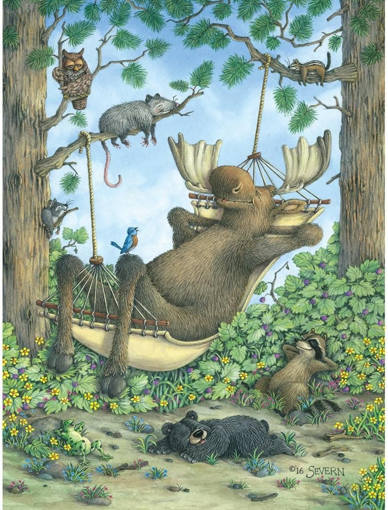 Bits and Pieces - 300 Large Piece Jigsaw Puzzle for Adults - Take It Easy - 300 pc Moose in a Hammock Jigsaw by Artist Jeffrey Severn