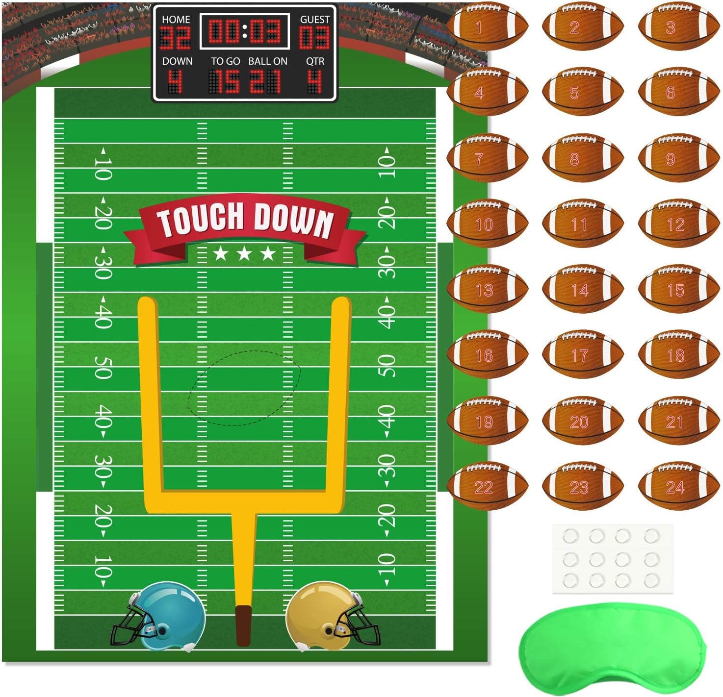 FEPITO Pin The Football on The Goalpost, Pin The Football Game for Kids, Birthday Party Game with 24 Pcs Football Stickers for Football Party Decorations, Kids Birthday Party Decorations