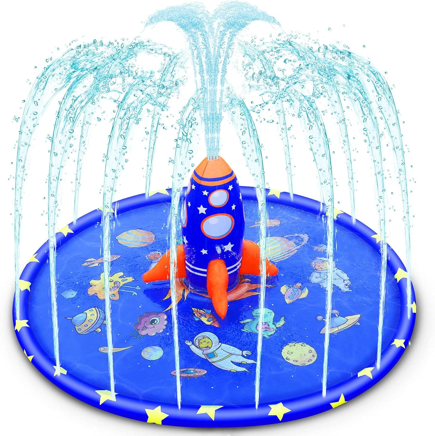 Splash Pad for Kids, 70" Large Unique Inflatable Splash Pad Sprinkler with Rocket Spray Water, Fun Blue Backyard Fountain Play Mat for Toddlers Learning Wading Pool Summer Outdoor Splash Water Toy