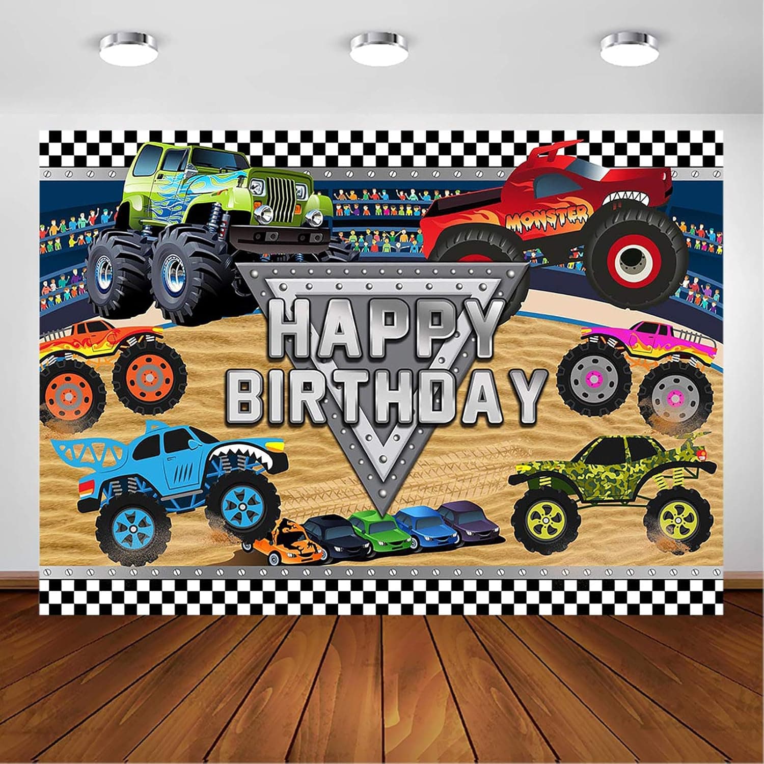 Avezano Monster Truck Backdrop for Birthday Party Decoration Photography Background Kids Racing Fan Boys Birthday Party Banner Photoshoot (7x5ft)