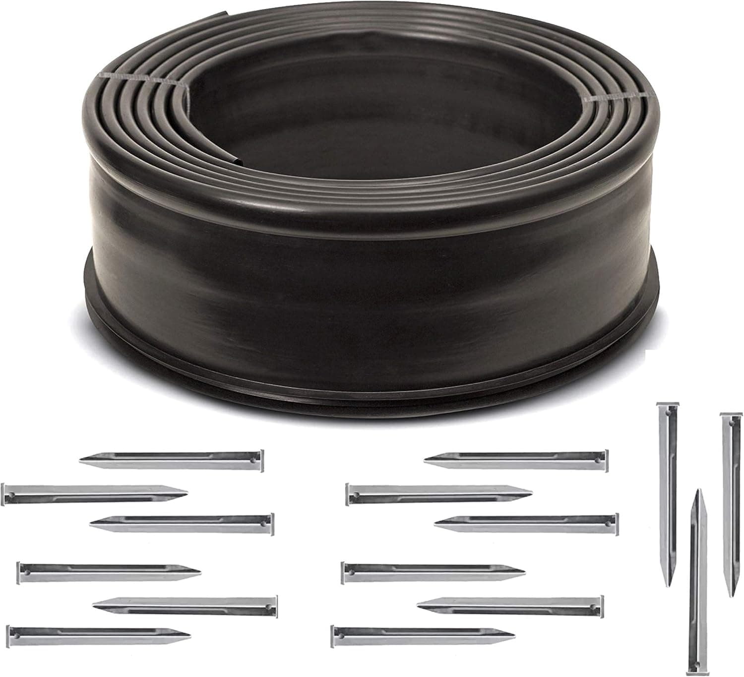 (5” High x 40ft) Black Heavy Duty - Extra Strength Premium Virgin Material Yard Edging Kit Roll, for Landscaping, and Flower Gardens - Includes 15 Metal Edging Stakes (40' Feet Black)