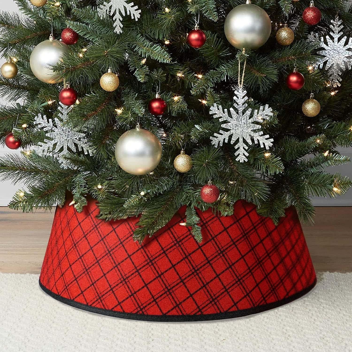 YFDB Christmas Tree Collar 25 Inch, Plaid Tree Skirt, Country Rustic Holiday Indoor Decorations, Red & Black(1PS)