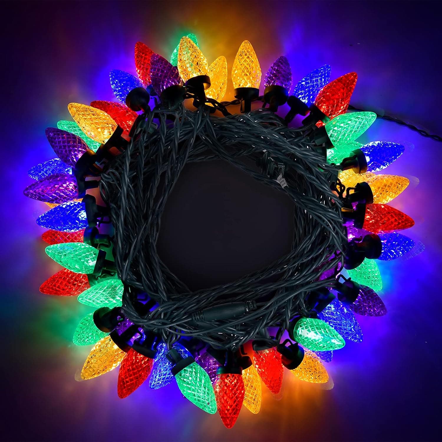Dolunvo Christmas Lights Outdoor Indoor 35 Feet 50 Led, C9 Led Christmas String Lights UL Certified Extendable Green Wire for Garden Christmas Wedding Party Patio Christmas Decorations(Multi-Colored)