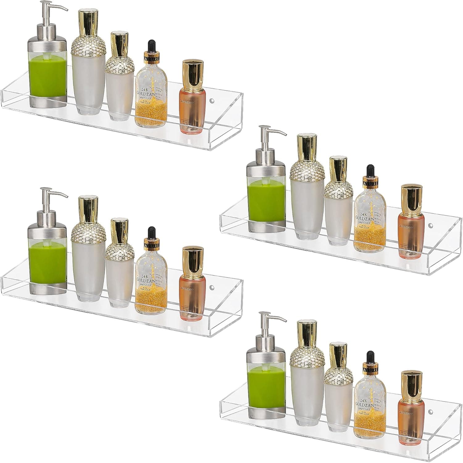 YestBuy Acrylic Floating Wall Display Shelves，Clear Bathroom Shelves, Wall Mounted Non Drilling Thick Clear Storage, Display Shelves