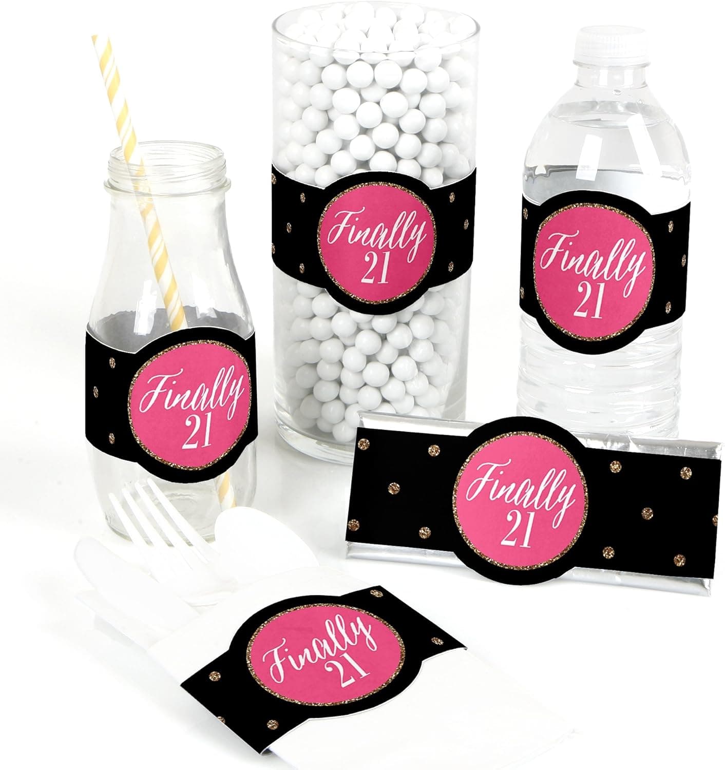 Finally 21 Girl - 21st Birthday - DIY Party Supplies - Birthday Party DIY Wrapper Favors & Decorations - Set of 15