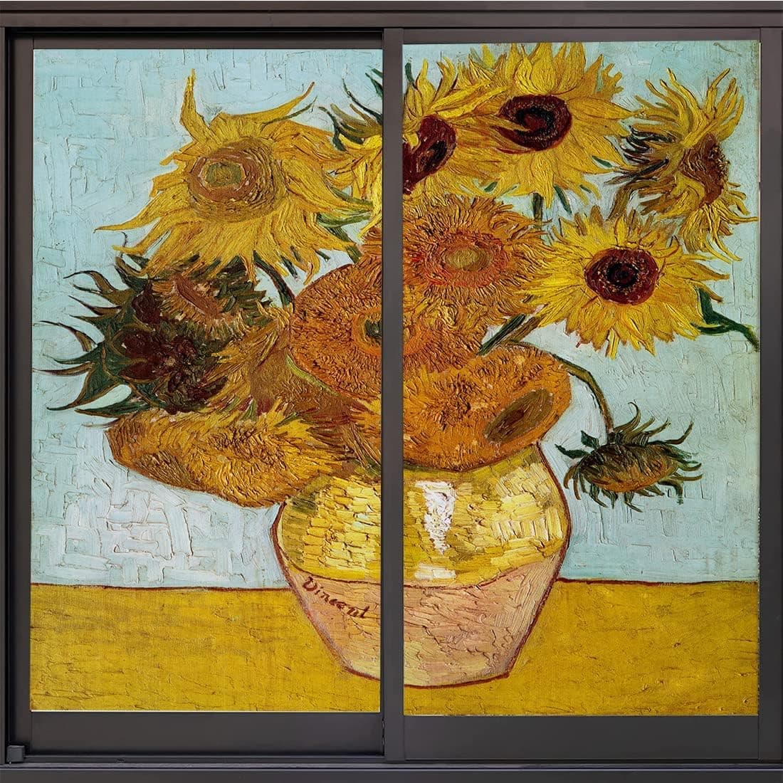 OKJSOHI Van Gogh Sunflower Window Privacy Film, Rainbow Window Clings, 3D Decorative Window Vinyl, Stained Glass Window Decals, Static Cling Window Sticker Non-Adhesive W23.6 x H47 inch