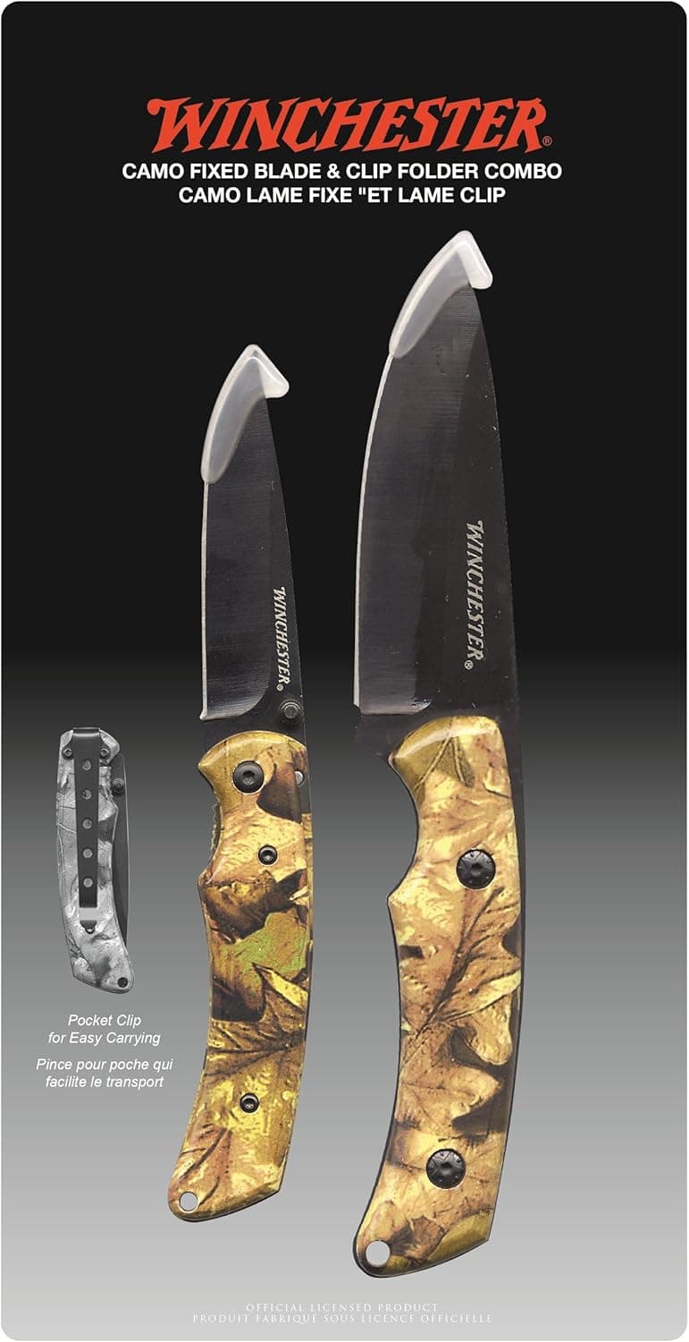 Winchester 31-002401 Knife Set with Camo Fixed Blade and 3-Inch Folder, 2-Piece