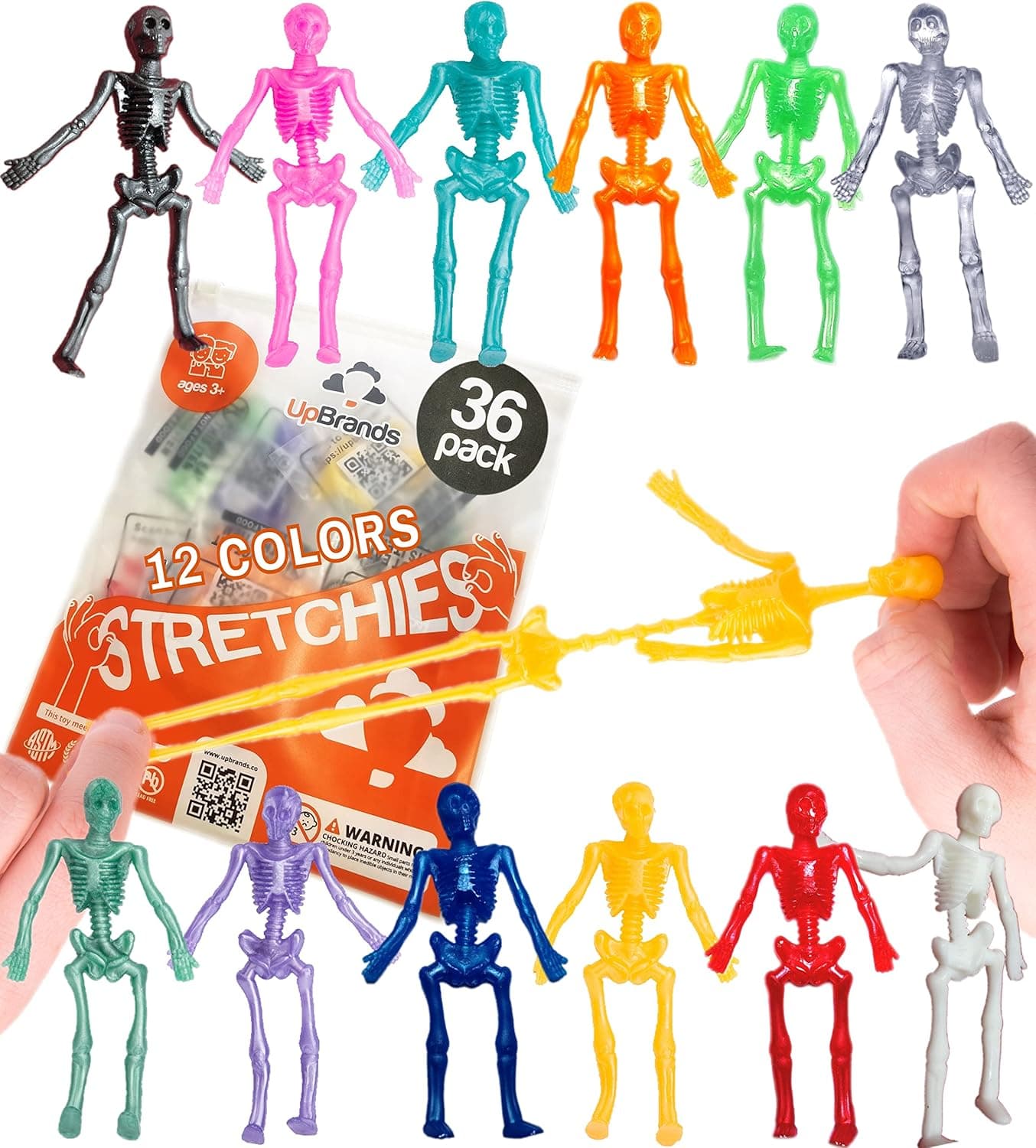 UpBrands 36 Easter Eggs and Pinata Fillers Stretchy Skeleton Bulk Set, 12 Colors, Student Rewards, Halloween Handouts, Small Toys Classroom Prizes Kit for Birthdays, Goodie Bags, Party Favors for Kids