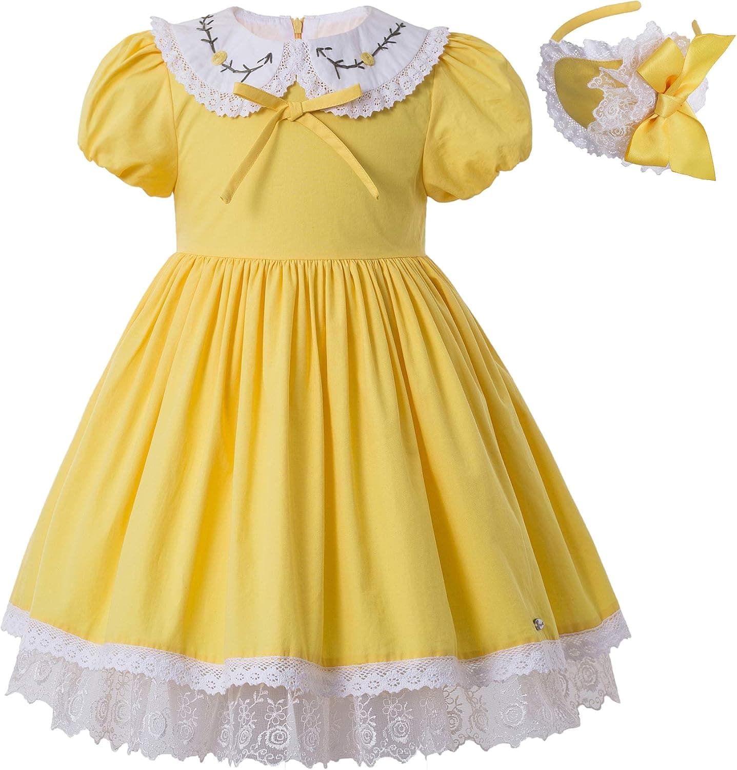 Pettigirl Girls Elegant Easter Summer Yellow Ruffle Lace Short Sleeve Casual Clothes Kids Toddler Lovely Festival Dress