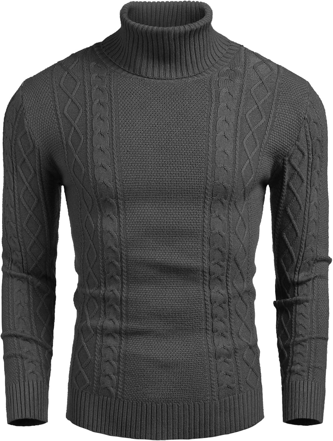 COOFANDY Men's Slim fit Turtleneck Sweater Casual Cable Knitted Pullover Sweaters