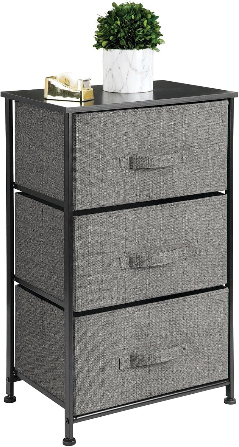 mDesign Steel Top and Frame Storage Dresser Tower Unit with 3 Removable Fabric Drawers for Bedroom, Living Room, or Bathroom - Holds Clothes, Accessories, Lido Collection - Charcoal Gray