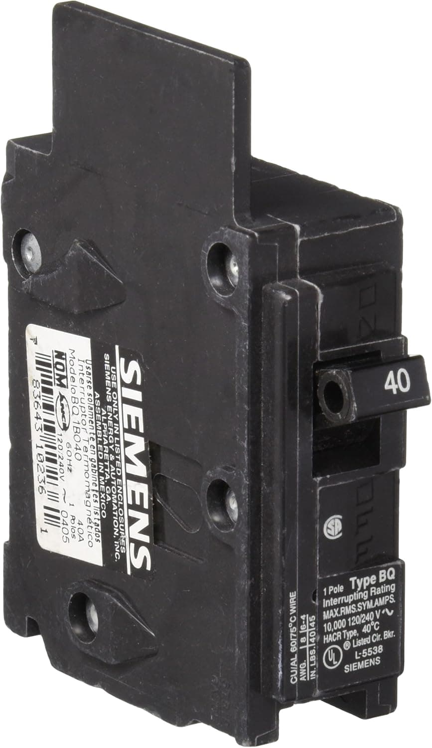 Siemens BQ1B040 40-Amp Single Pole 120-Volt10KAIC Lug Out Breaker, Color