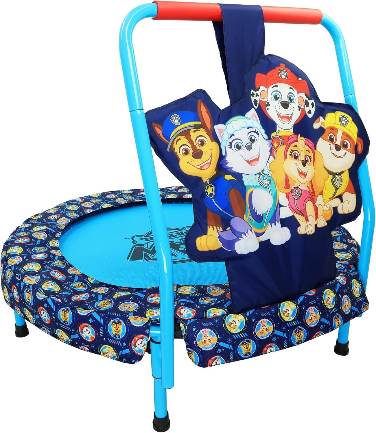 PAW Patrol Mini Trampoline, Indoor Kids Trampoline for Toddlers with Handle, Features Everest, Chase, Marshall, Skye and Rubble, Multi