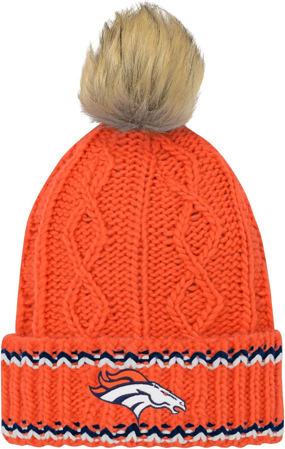 Outerstuff Girls' Fan-core Furry Pom Cable Knit Hat