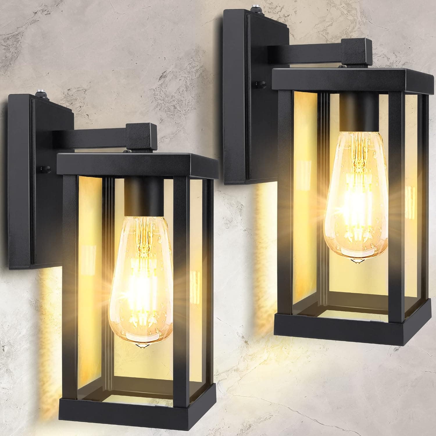 Beinhome Dusk to Dawn Outdoor Light Fixture, 2 Pack Exterior Light Fixtures with E26 Base Socket, Waterproof Outdoor Lights for House, Modern Front Door Light and Porch Light Wall Mount