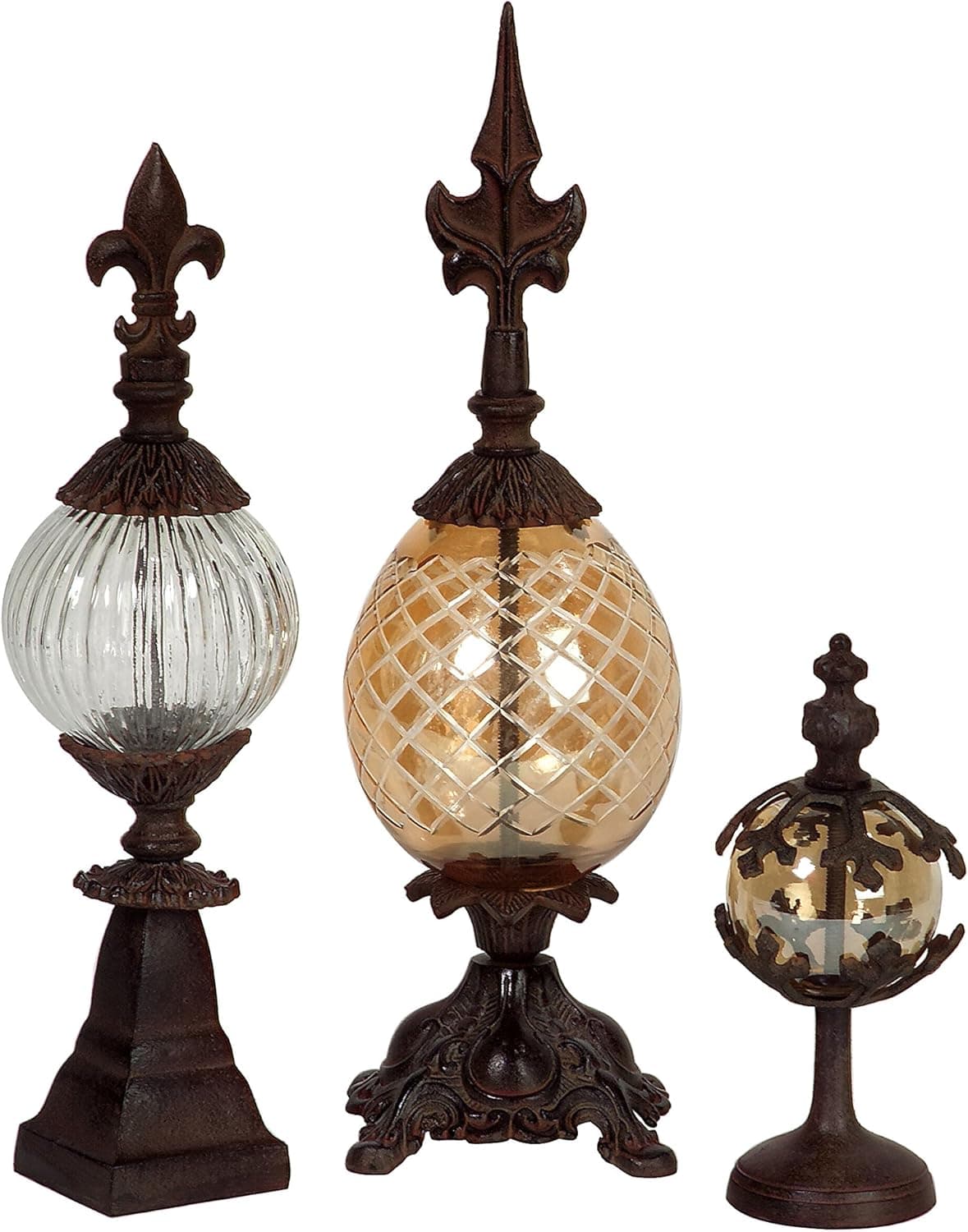 IMAX 60600-3 Glass and Metal Finials, Set of 3