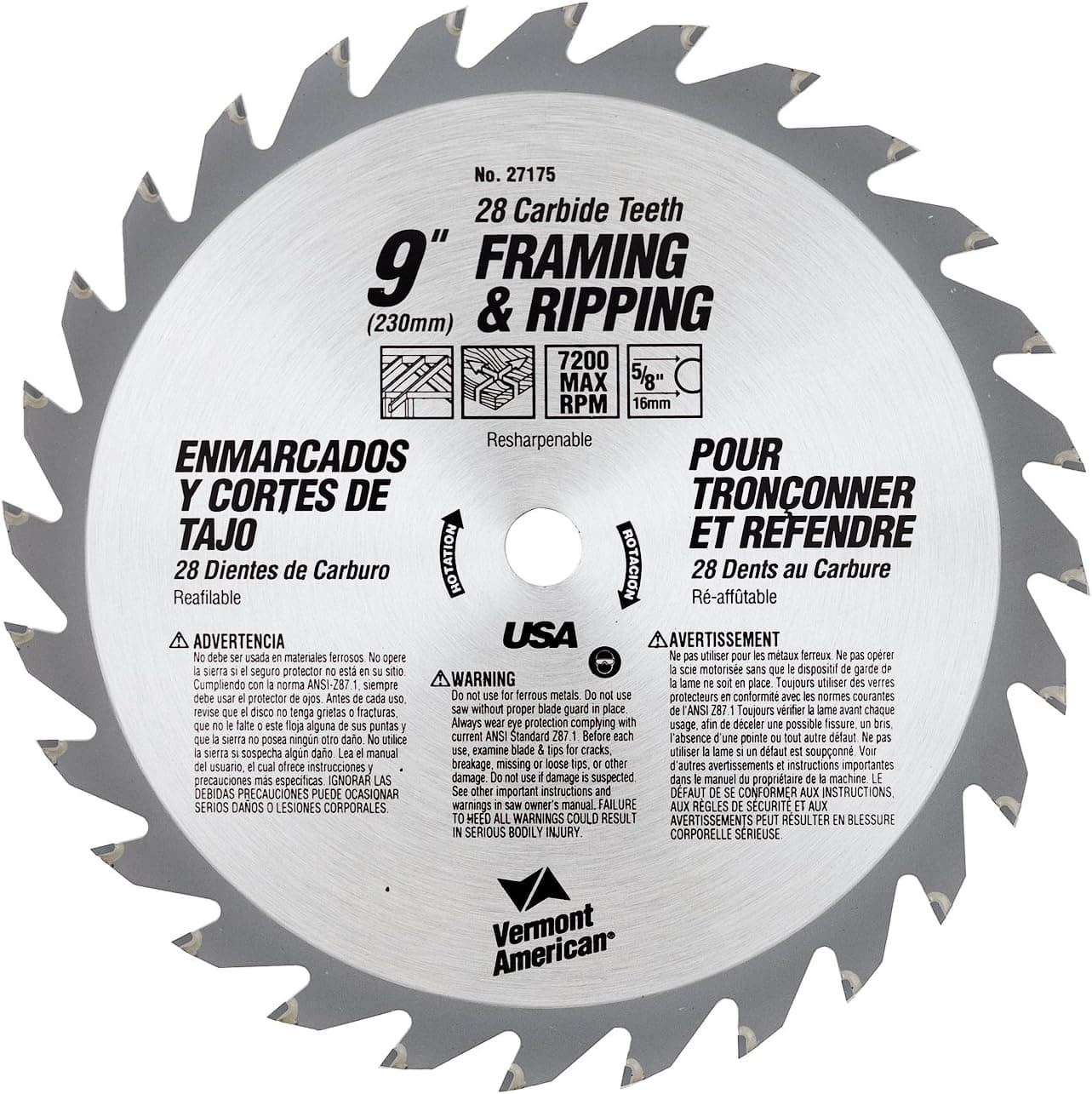 Vermont American 27175 9" 28 Tooth Framing Blade