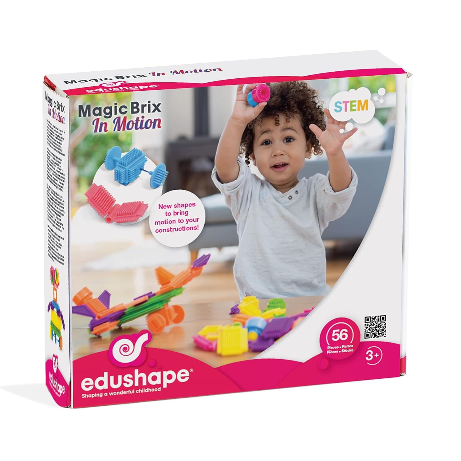 Edushape Colorful Building Bricks - 56-Piece Set of Magic Brix in Motion - Interlocking Bricks with Movement Specific Pieces - Baby Building Blocks for STEM Development and Creative Play