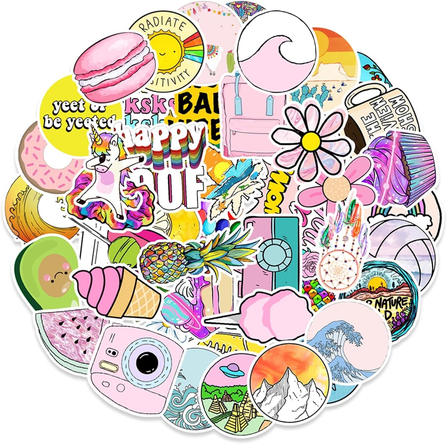 FUYIOCN Stickers for Water Bottles 100 PCS Colorful Waterproof Stickers for Laptop, Water Bottle, Phone, Skateboard Stickers for Teens Girls Kids, Vinyl Sticker