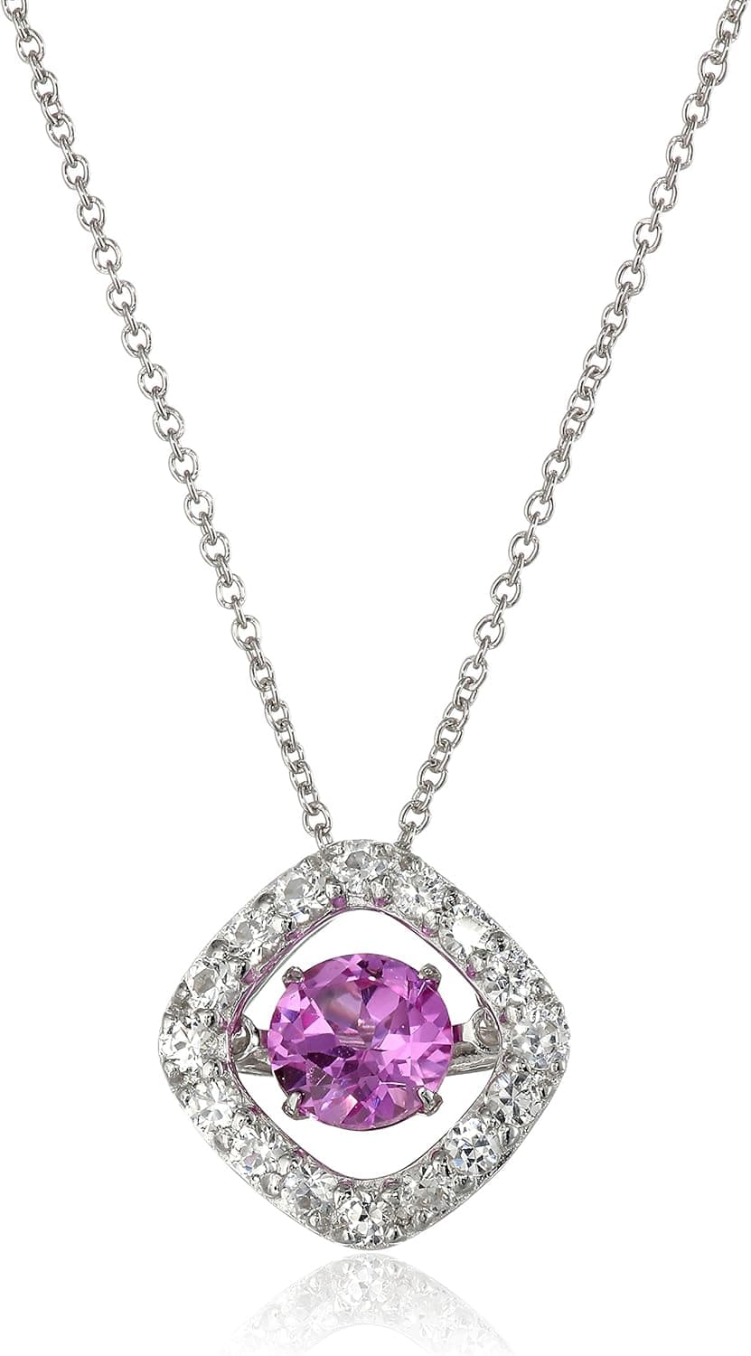 Amazon Collection Sterling Silver Created Sapphire Dancing Pendant Necklace, 18"
