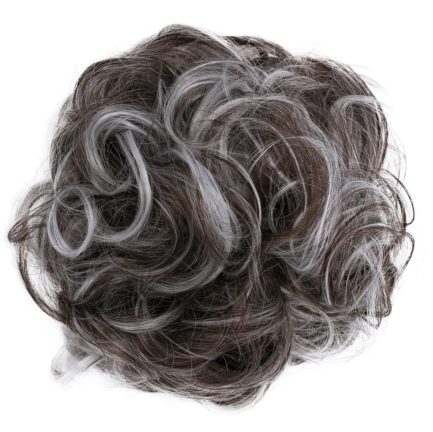 CAISHA by PRETTYSHOP Hairpiece Scrunchy Updo Bridal Hairstyle Voluminous Slightly Wavy Messy Bun Brown Gray Mix G25E