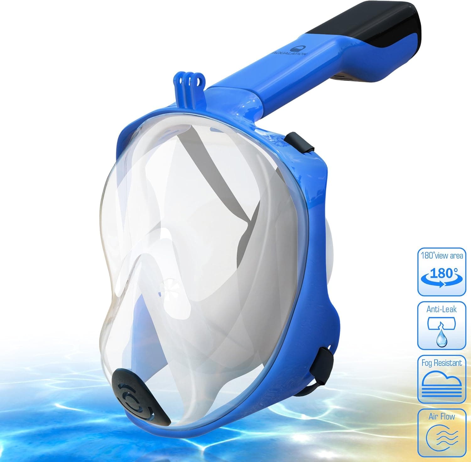 AQUALATION [New 2018 Upgraded] Snorkel Mask Full Face - 180° Large Panoramic View - Snorkeling Mask with Camera Mount, Easy Breath Dry Top Set, Anti-Fog for Men, Women, Adults Youth (XXS)