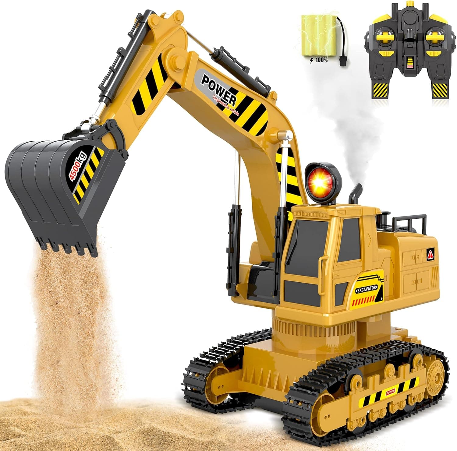 Juztec Remote Control Excavator Toys for Boys 3-5-12 Year Old RC Excavators Age 4-7 Construction Tractor Vehicle Toys 2.4Ghz 8 Channel Control