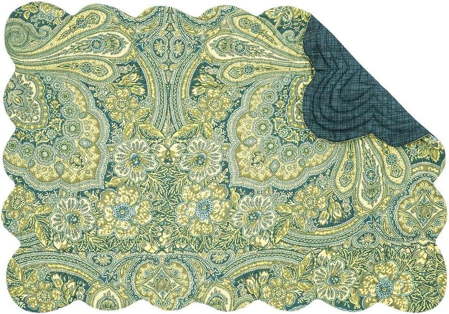 C&F Home Kashmir Paisley 13'' x 19'' Rectangular Cotton Quilted Reversible Machine Washable Placemat Set of 6 Rectangular Placemat Set of 6 Green