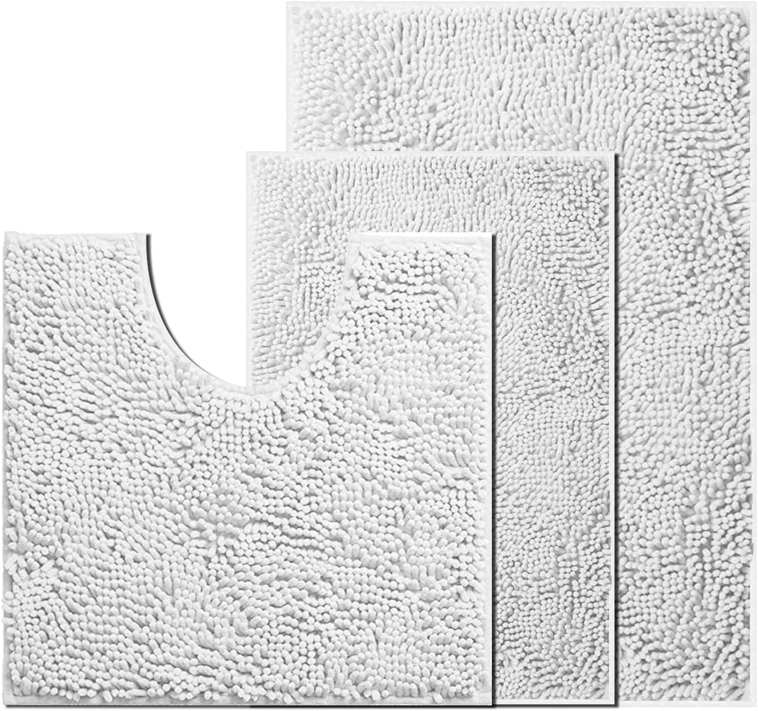 Bathroom Rugs 3 Piece Bath Rugs Set Chenille Bath Mat Bathroom Rug Set Non-Slip Bathroom Set Bath Mats for Bathroom with 1 inch Ultra Soft Plush Super Water Absorbent Bathroom Carpet - Milk White