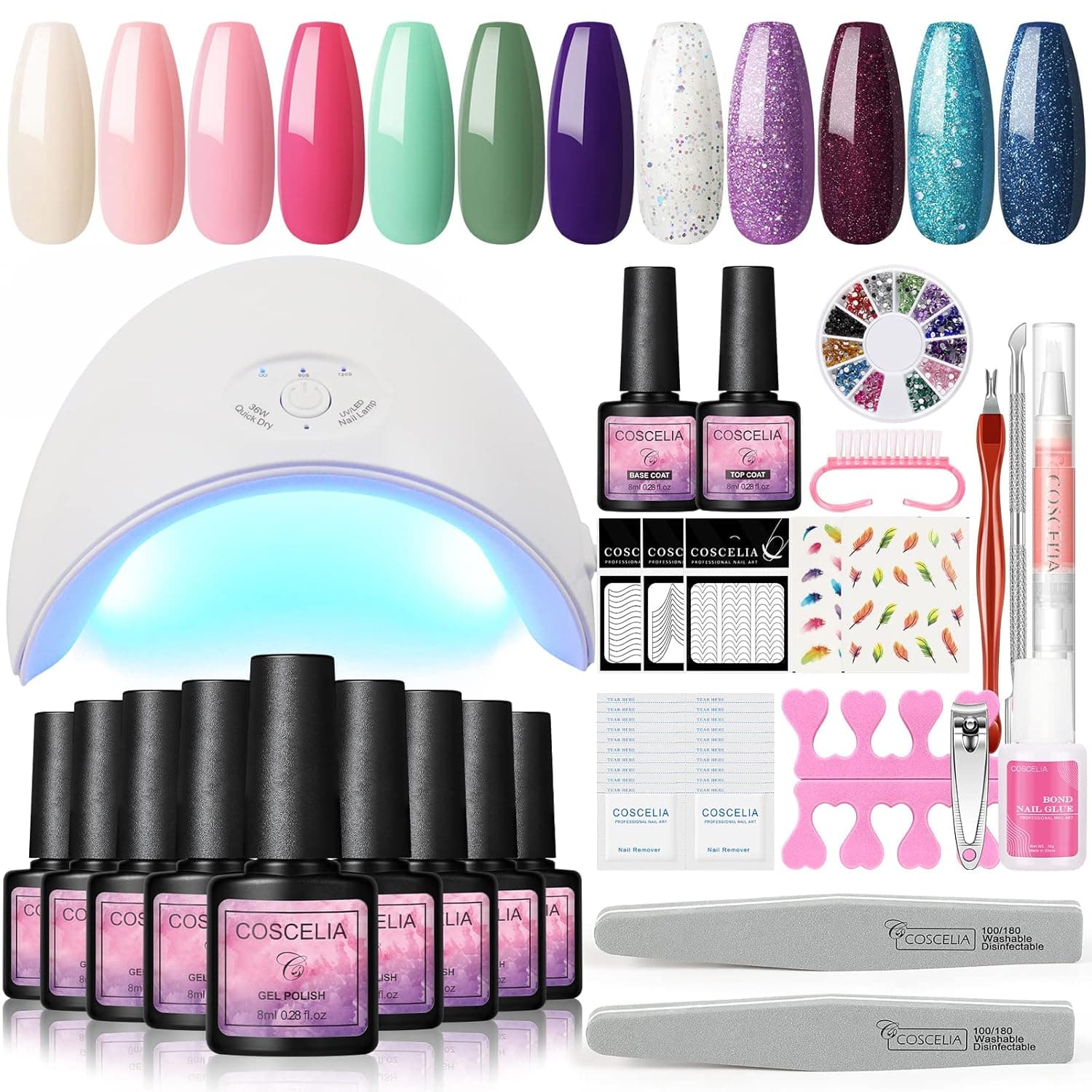 Gel Nail Polish Kit with U V Light 12 Colors Gel Polish Kit U V LED Nail Lamp Soak off Gel Base Top Coat Nail Art Decoration Manicure Tool Starter Kit All in One Nail Salon Kit Gift for Women Beginner