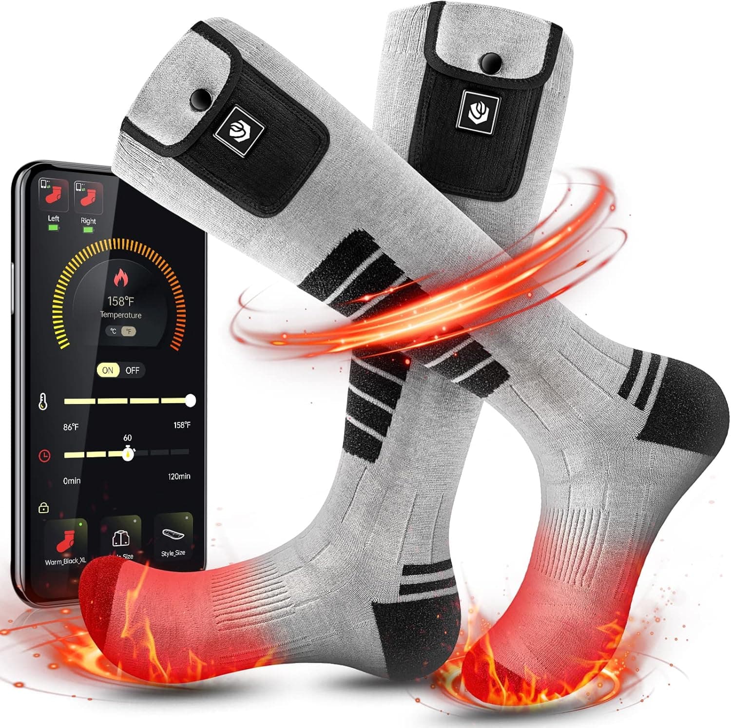 Heated Socks for Men Women Rechargeable Washable 19.24WH 7.4V Battery Operated Heating Socks with APP Remote Control for Hunting Ice Fishing Camping Hiking Skiing Outdoor Work