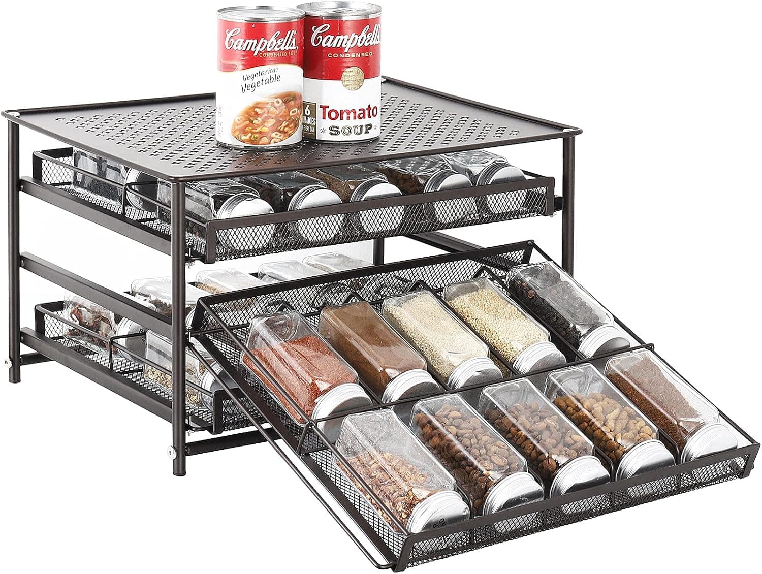 SEHERTIWY Spice Rack Organizer for Cabinet, 3 Tier 30-Bottle Spice Drawer Storage for Kitchen Pantry Countertop, Metal