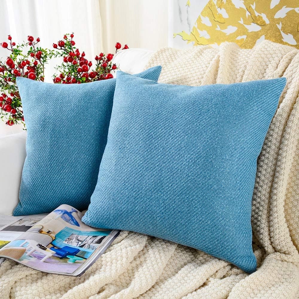 MERNETTE Pack of 2, Decorative Square Throw Pillow Cover Cushion Covers Pillowcase, Home Decor Decorations for Sofa Couch Bed Chair 18x18 Inch/45x45 cm (Blue)