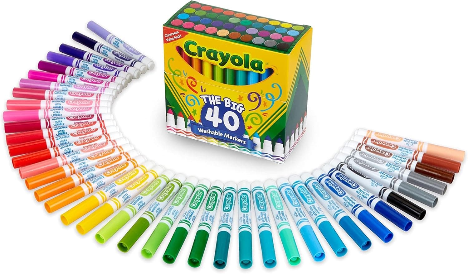 Crayola Ultra Clean Washable Markers For School, Back To School Gifts For Kids, 40 Classic Colors