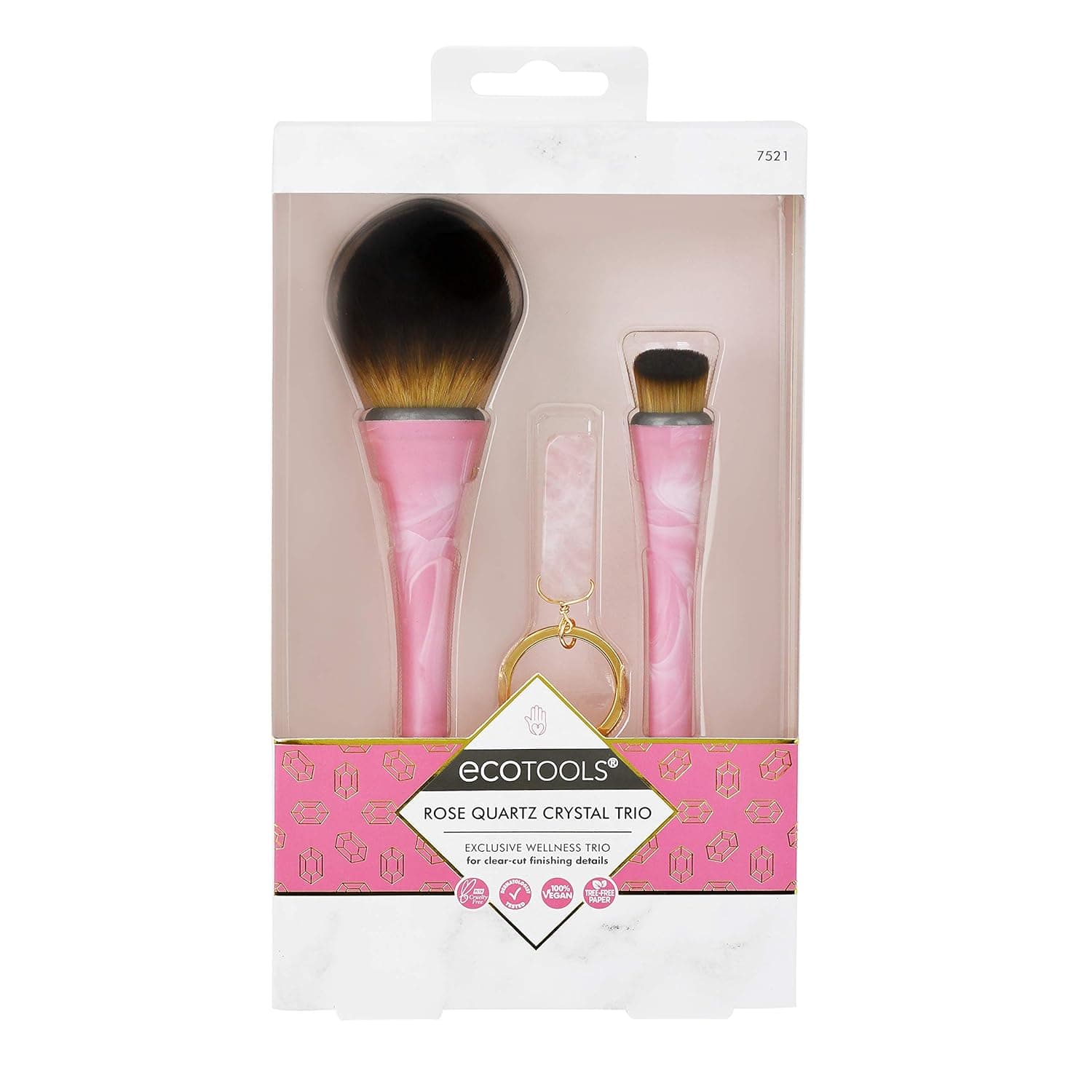 EcoTools Rose Quartz Crystal Trio Makeup Brush Set, Green (Set of 3)