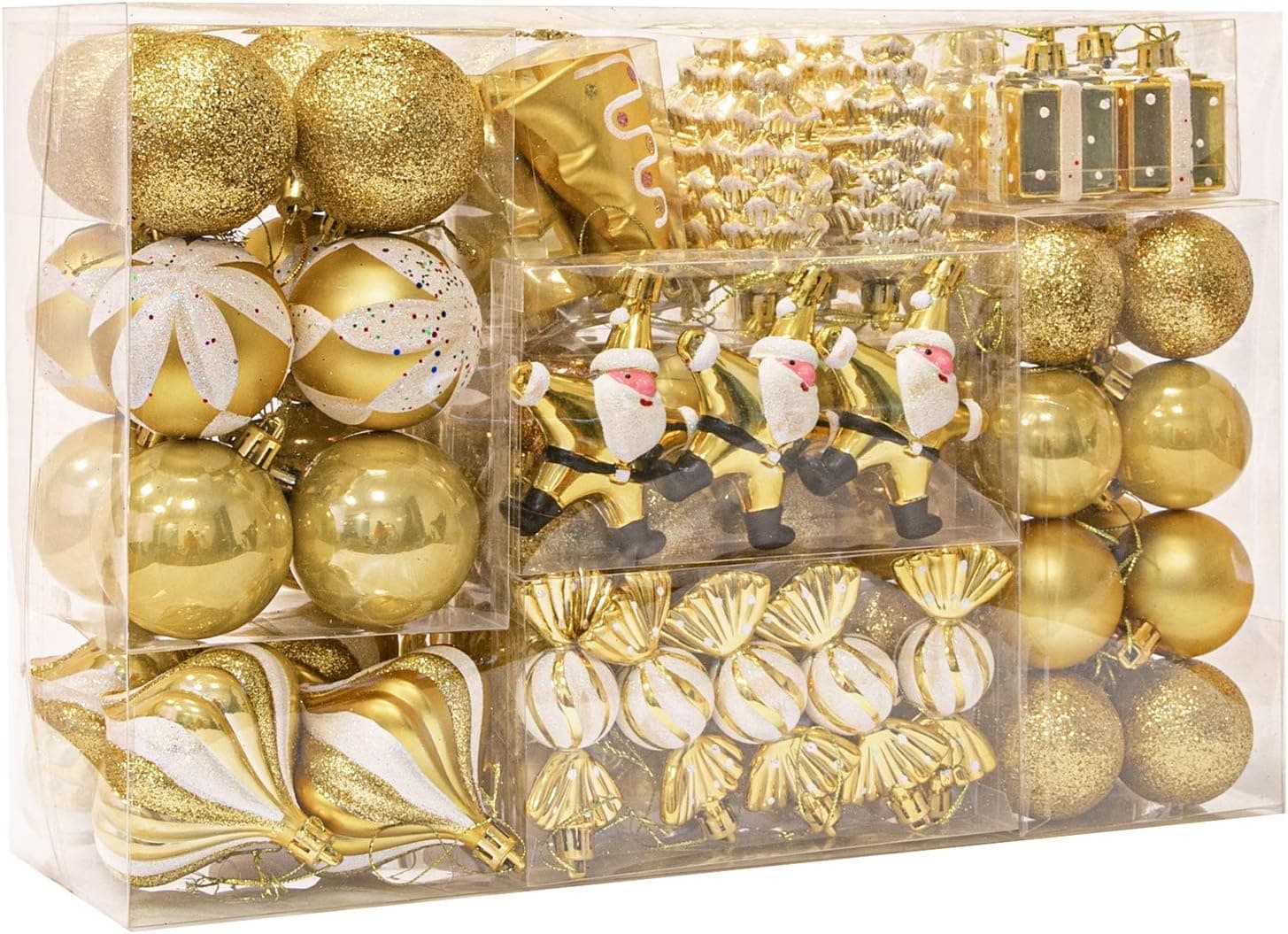 WBHome 105ct Assorted Christmas Ball Ornaments Set - Gold, Shatterproof Decorations Christmas Tree Ornaments, Hooks Included