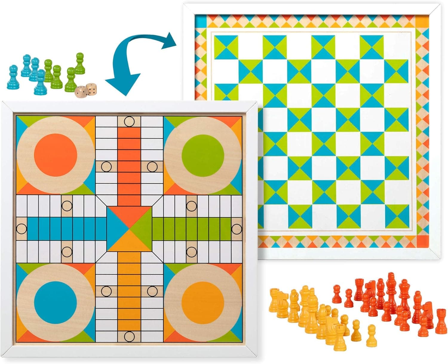 Melissa & Doug Double-Sided Wooden Chess & Pachisi Board Game with 42 Game Pieces (17.5ââ‚¬  W x 17.5ââ‚¬  L x 1.5ââ‚¬  D)
