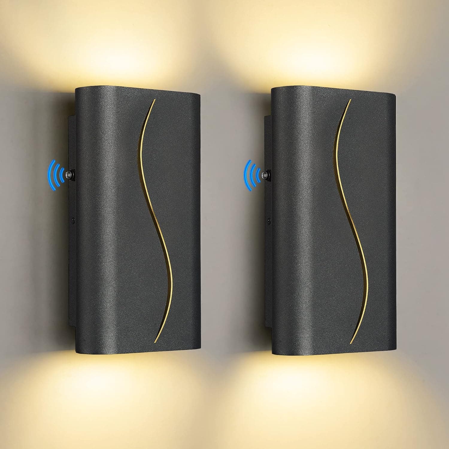 LMS Aluminum Dusk to Dawn Square Outdoor Wall Sconce, Modern LED Outdoor Wall Lights with Photocell Sensor for Porch 3000K 18W 1440lm Black Waterproof 2 Pack, LMS-WL18