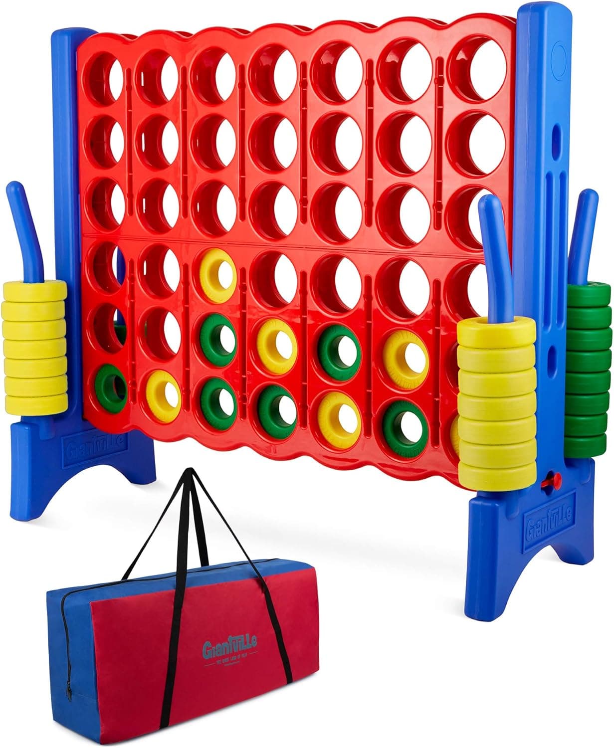 Giant 4 in a Row Connect Game - Storage Carry Bag Included - 4 Feet Wide by 3.5 Feet Tall - Oversized Floor Activity for Kids and Adults – Jumbo Sized for Outdoor and Indoor Play - Durable Waterproof