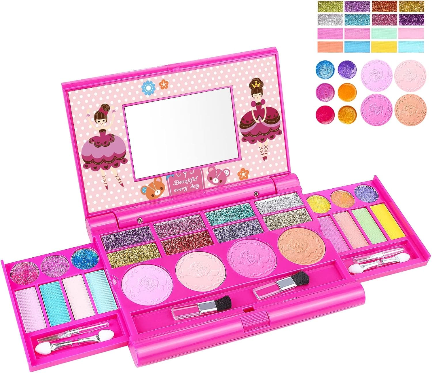 Tomons Kids Makeup Kit for Girl Washable Makeup Kit, Fold Out Makeup Palette with Mirror, Make Up Toy Cosmetic Kit Gifts for Girls - Safety Tested- Non Toxic, Pink