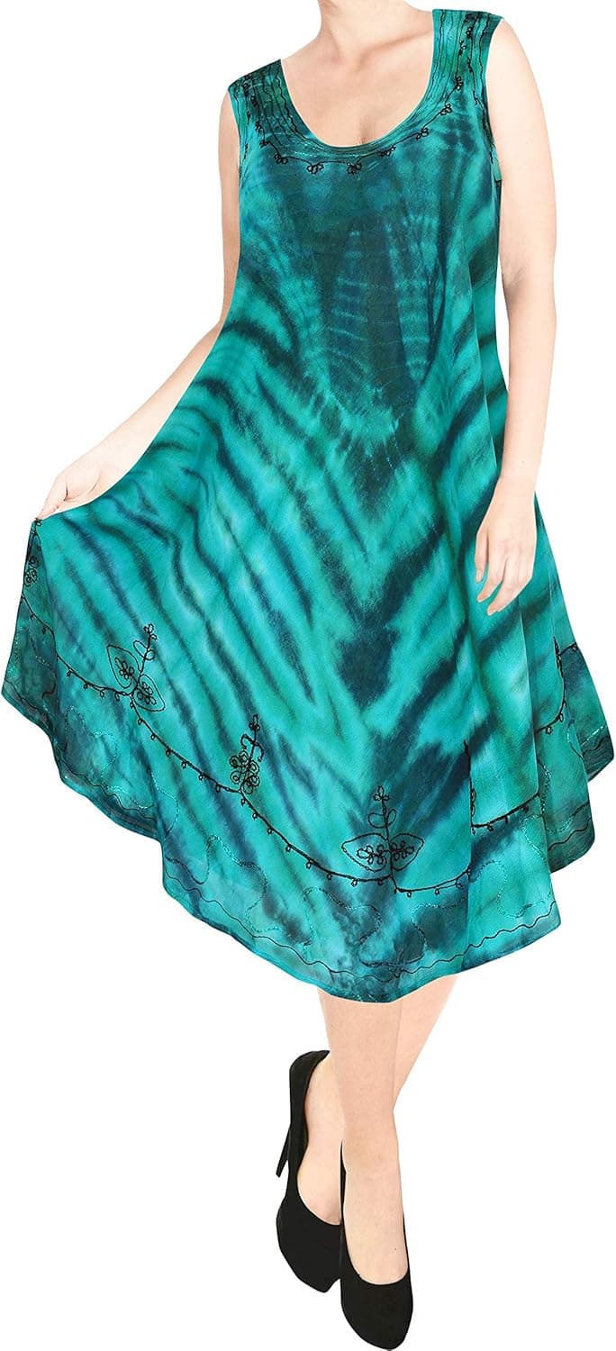LA LEELA Women's Loose Casual House Wear Tank Dress L-XL Shamrock Green_O884