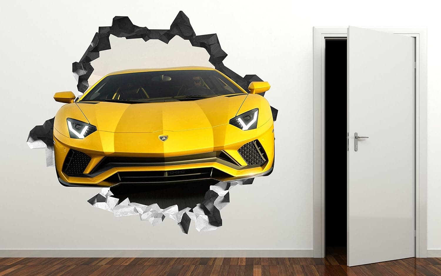 Lamborghini 3D Wall Decal Smashed Sticker Vinyl Decor Sport Car Mural Yellow - Broken Wall - 3D Designs - LS18 (Small (Wide 22" x 16" Height))