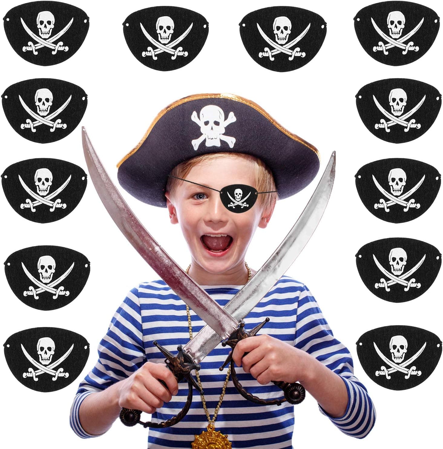 Joy Bang Pirate Eye Patch Black Felt Eye Patches Caribbean Captain Eye Patch for Halloween Pirate Theme Party Favors Pirate Costume Prop for Kids Teens Adult