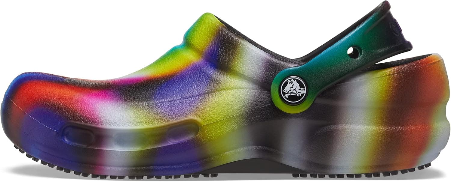 Crocs Unisex Adult Men's and Women's Bistro Clog | Slip Resistant Work Shoes, Neon Tie Dye, 6 Women/4 Men