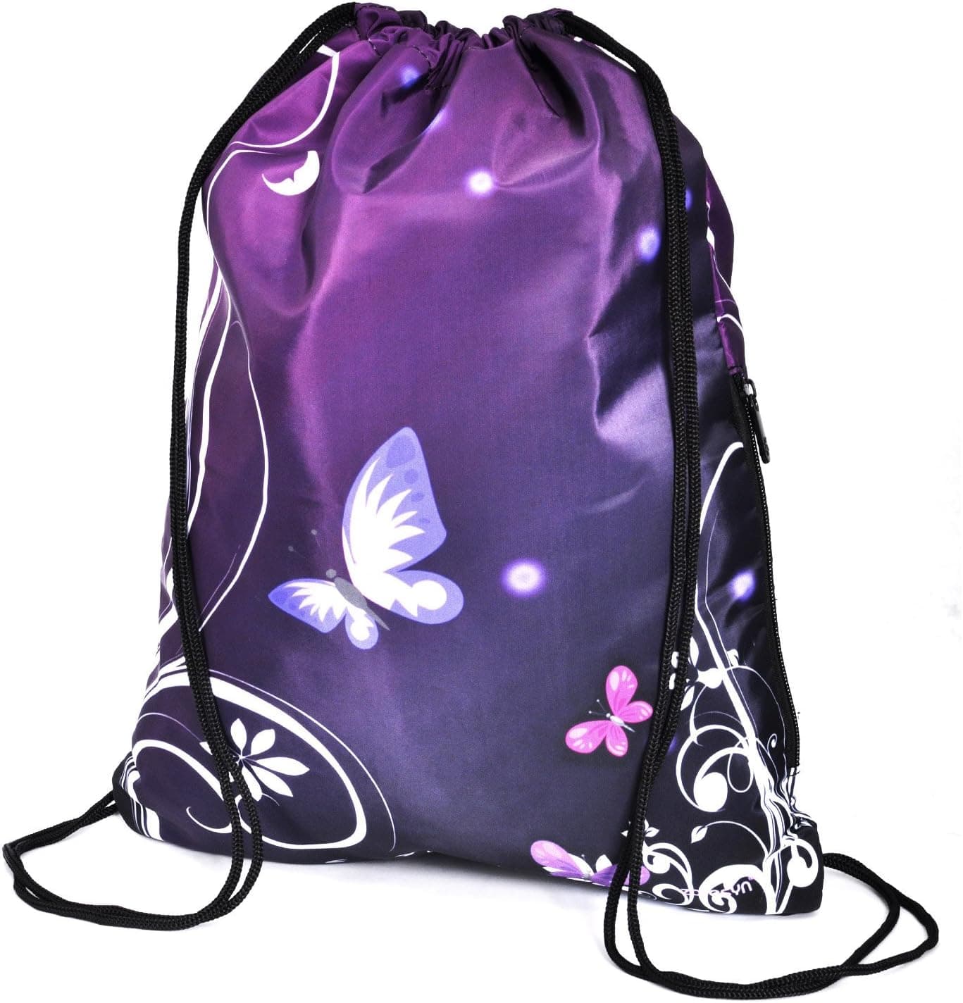 ZORESYN Butterfly Purple Drawstring Backpack Bag Sackpack Gym Sack Sport Beach Daypack for Hiking Team Swimming Training Yoga Gym Outdoor Exercise