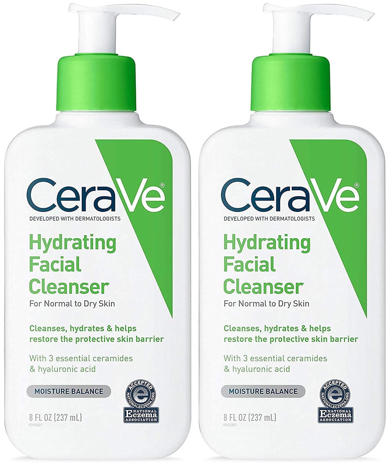 CeraVe Hydrating Cleanser - For Dry To Normal Skin - Net Wt. 8 FL OZ (237 mL) Per Bottle - Pack of 2 Bottles